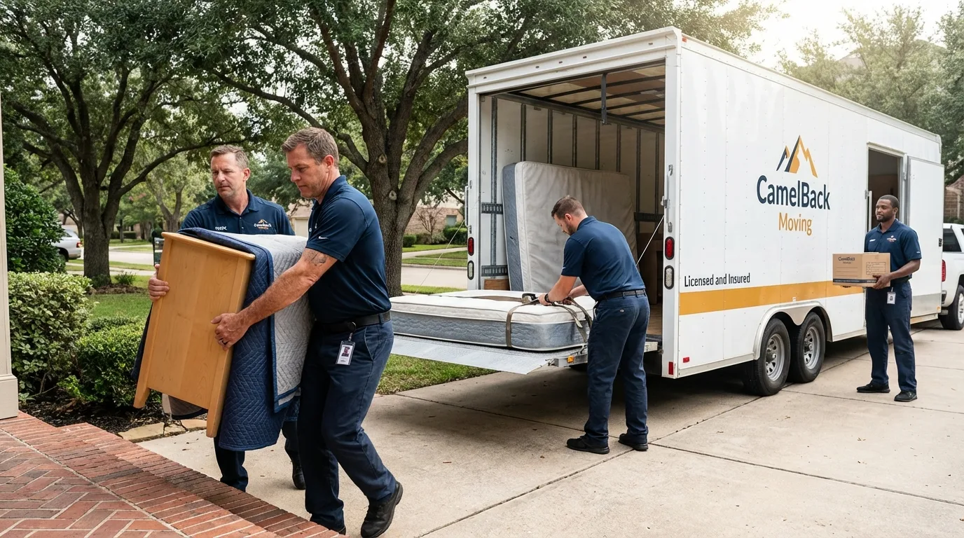 Crew loading residential truck for cross-state move from Enterprise, UT