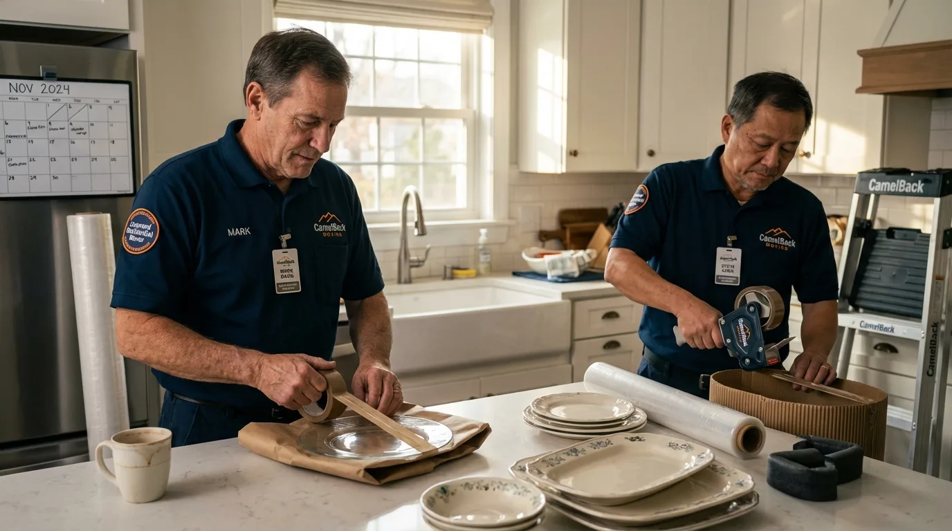 Professional crew packing kitchen dishware in Enterprise, UT